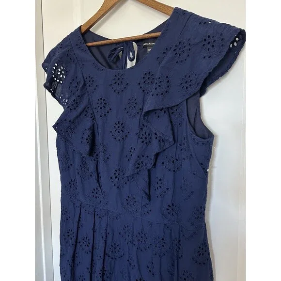 Chris McLaughlin Womens Dress Size 20 W Navy Cotton Eyelet Ruffle Pockets - Picture 5 of 10